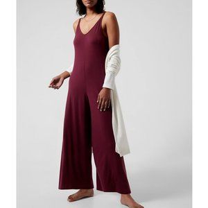 ATHLETA DEEP BURGUNDY NIGHT TIME BLISS SLEEP V-NECK ROMPER